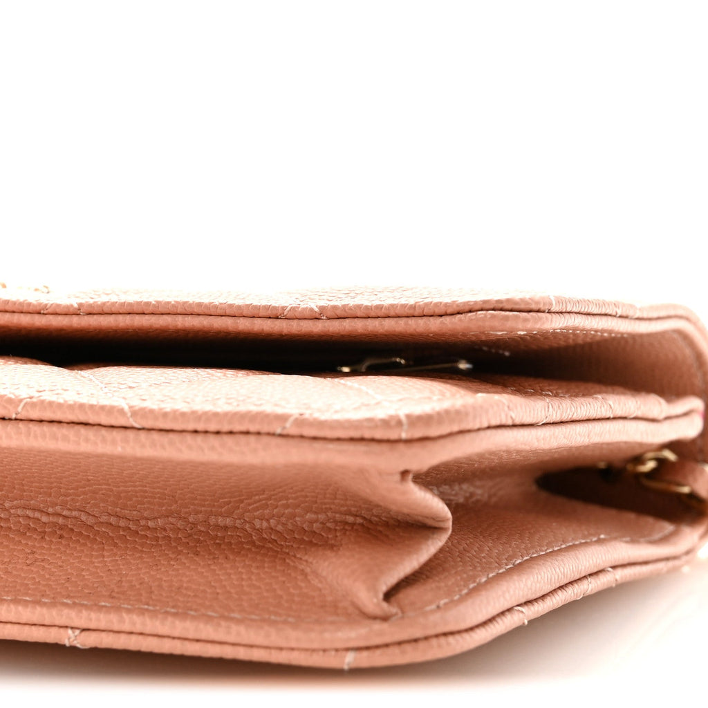 Caviar Quilted Perforated Metal CC Wallet On Chain WOC Beige