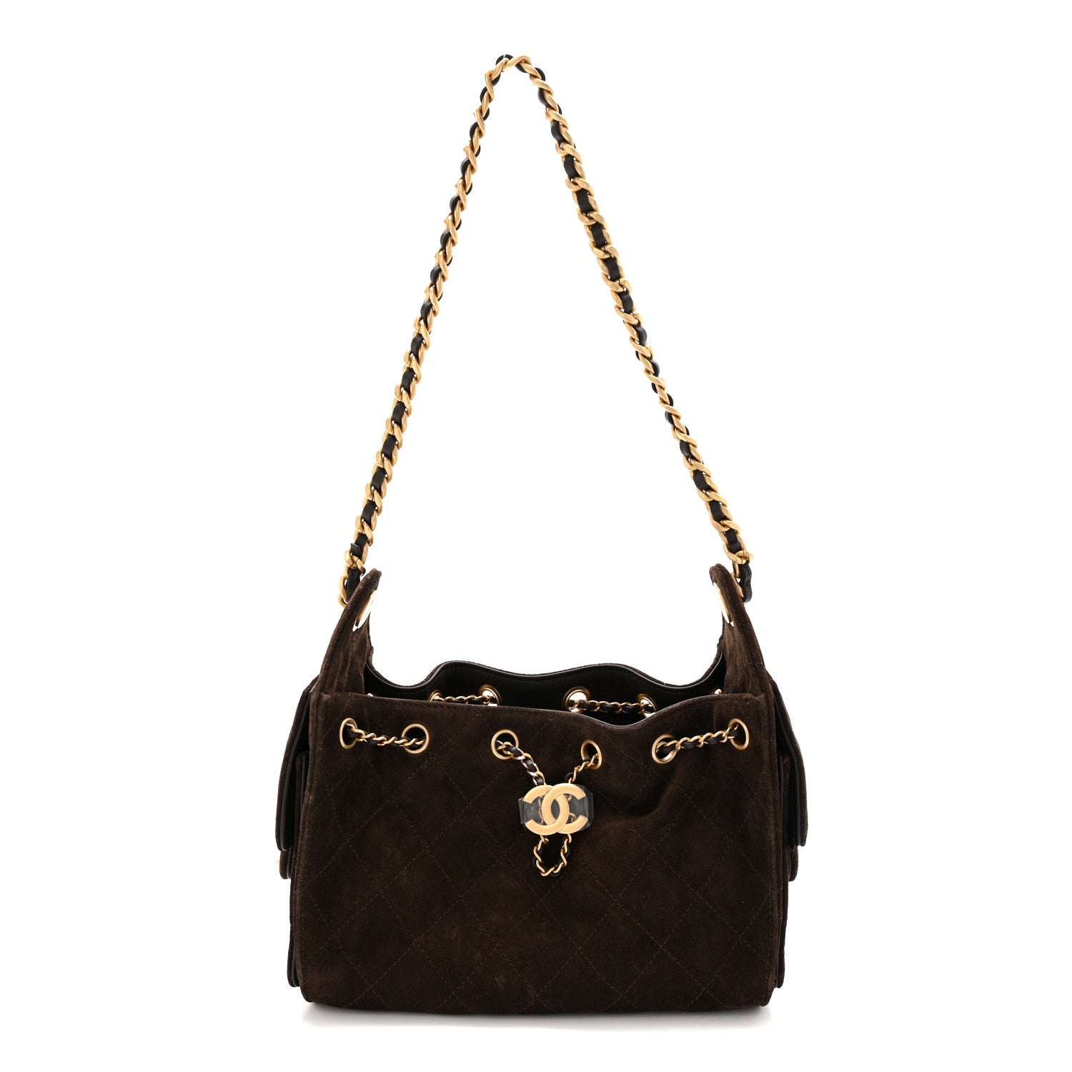 Suede Quilted Mini Chanel 25 Handbag Dark Brown