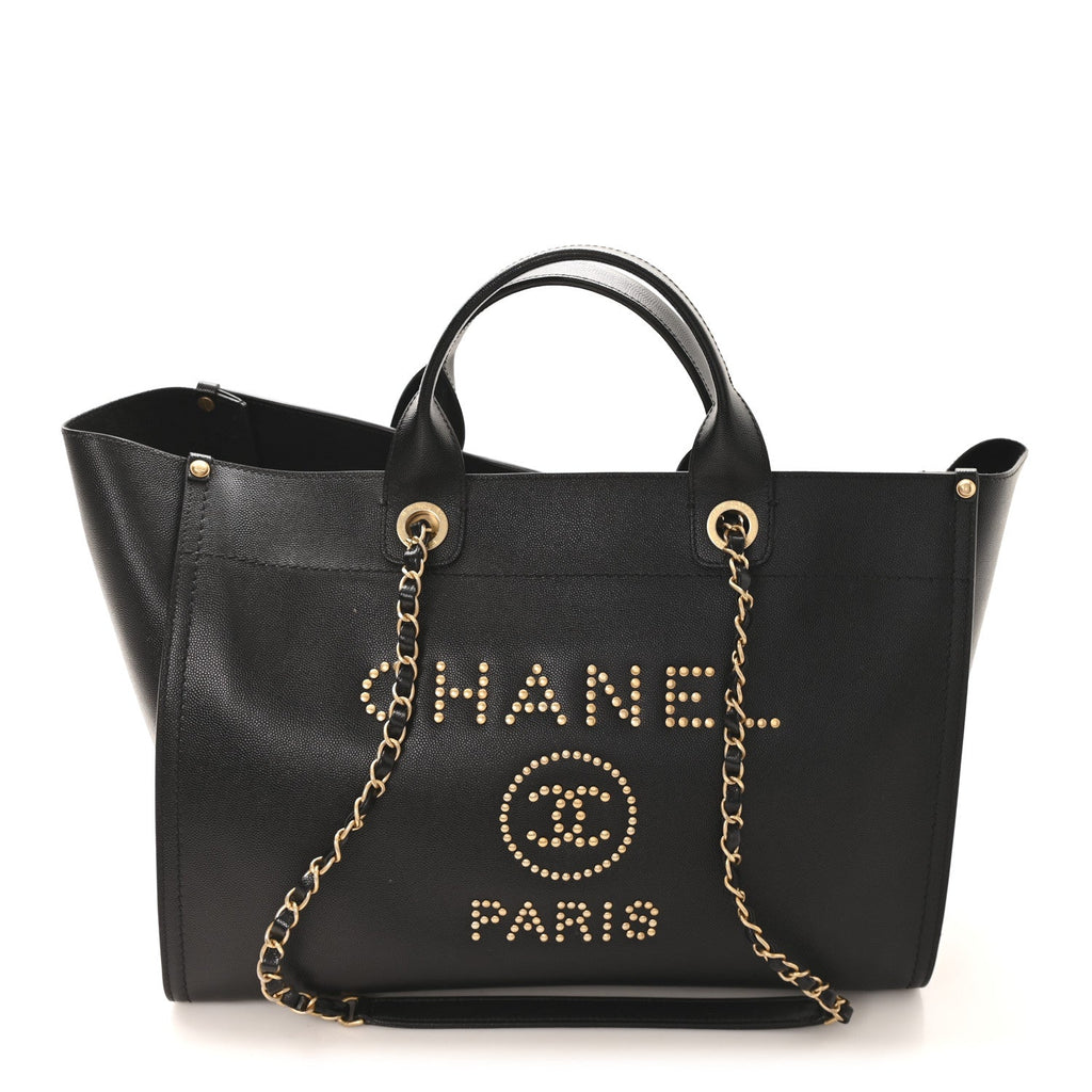 Caviar Medium Studded Deauville Tote Black