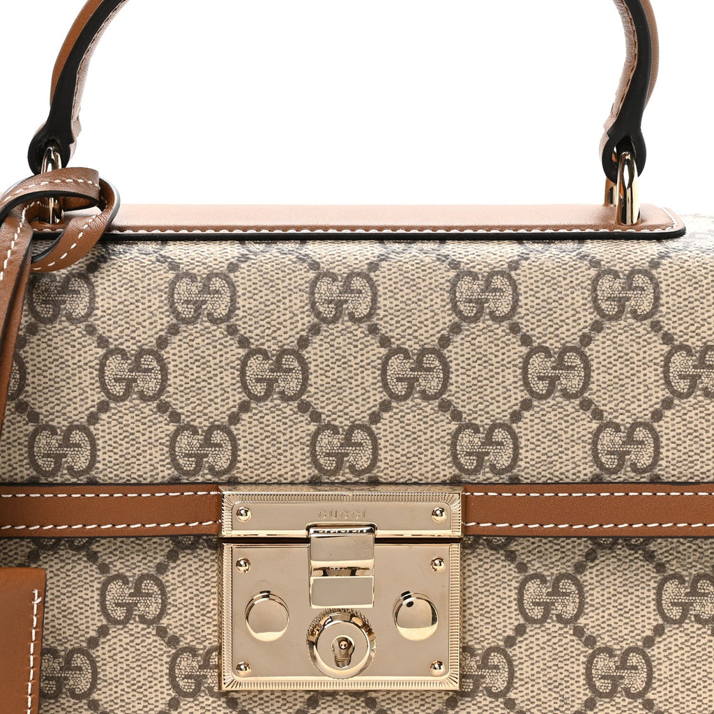 GG Supreme Monogram Small Padlock Top Handle Shoulder Bag Beige Ebony Dark Brown