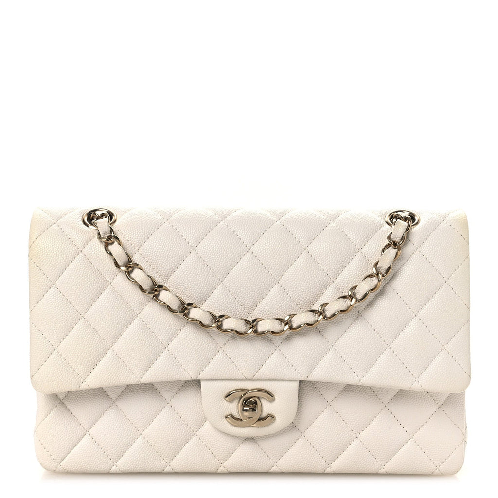 Caviar Quilted Medium Double Flap White