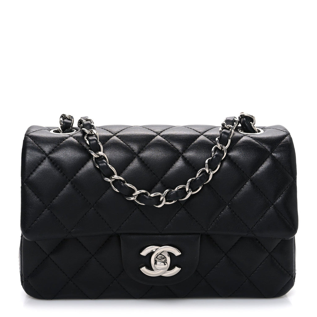 Lambskin Quilted Mini Rectangular Flap Black