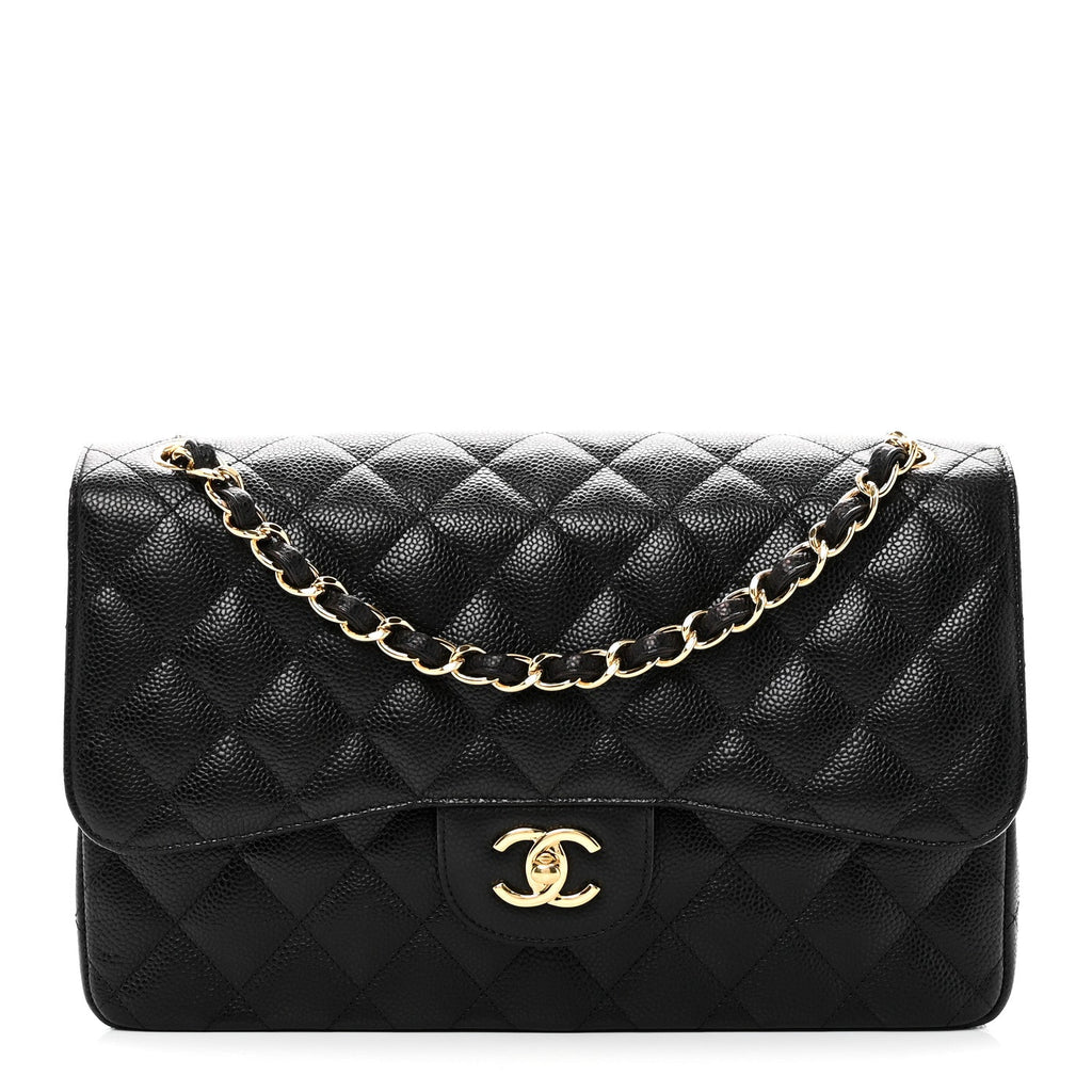 Caviar Quilted Jumbo Double Flap Black