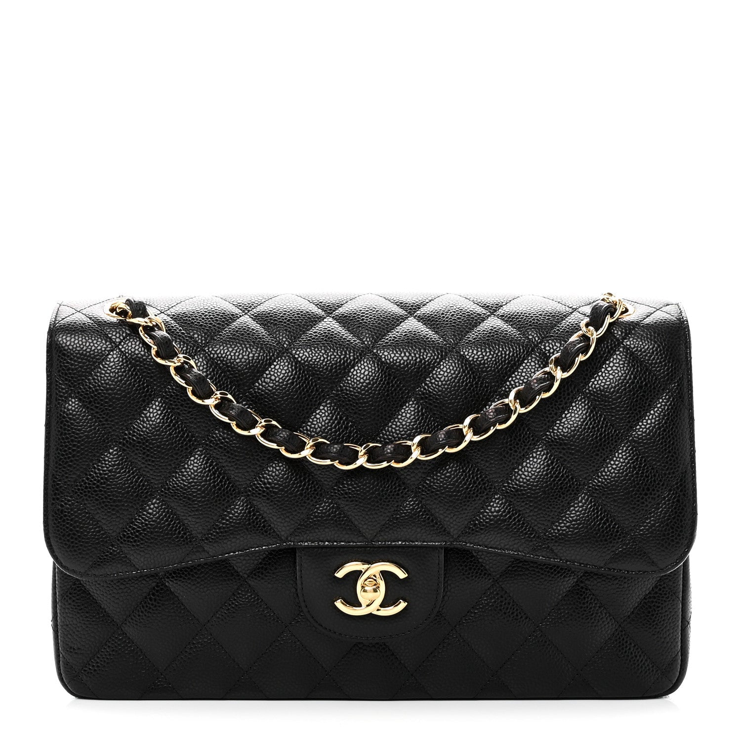 Caviar Quilted Jumbo Double Flap Black