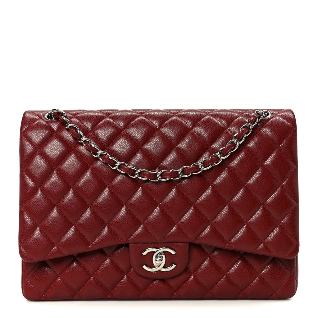 Caviar Quilted Maxi Double Flap Dark Red