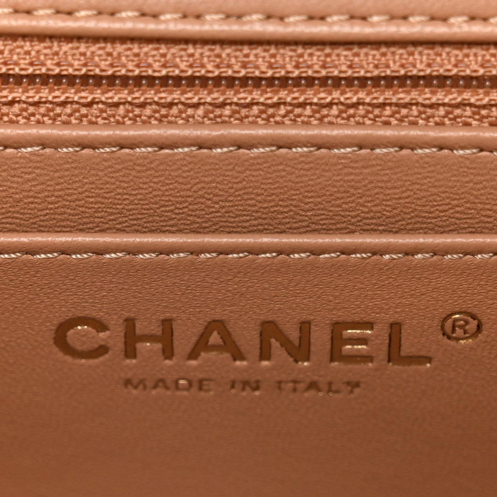 Lambskin Quilted Mini Square Flap Brown