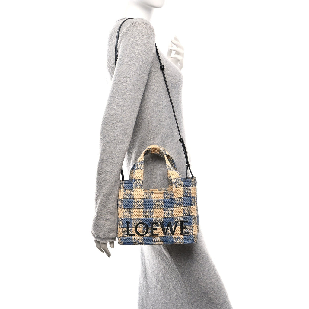 X PAULA'S IBIZA Raffia Small Font Tote Natural Light Blue
