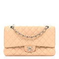 Caviar Quilted Medium Double Flap Beige