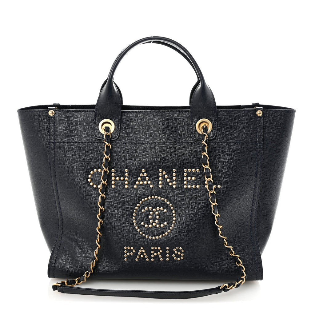 Caviar Small Studded Deauville Tote Navy