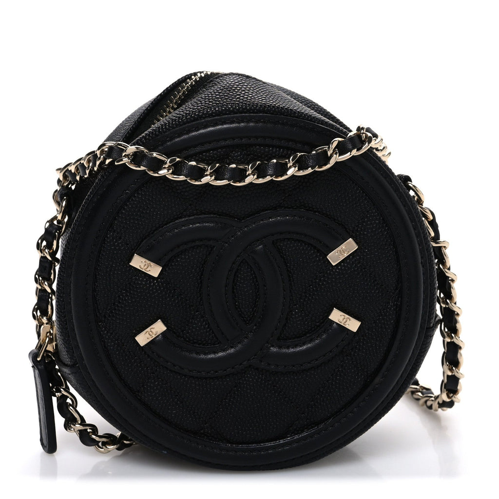 Caviar Quilted Round Filigree Crossbody Black