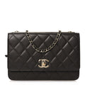 Lambskin Quilted Trendy CC Wallet On Chain WOC Dark Brown