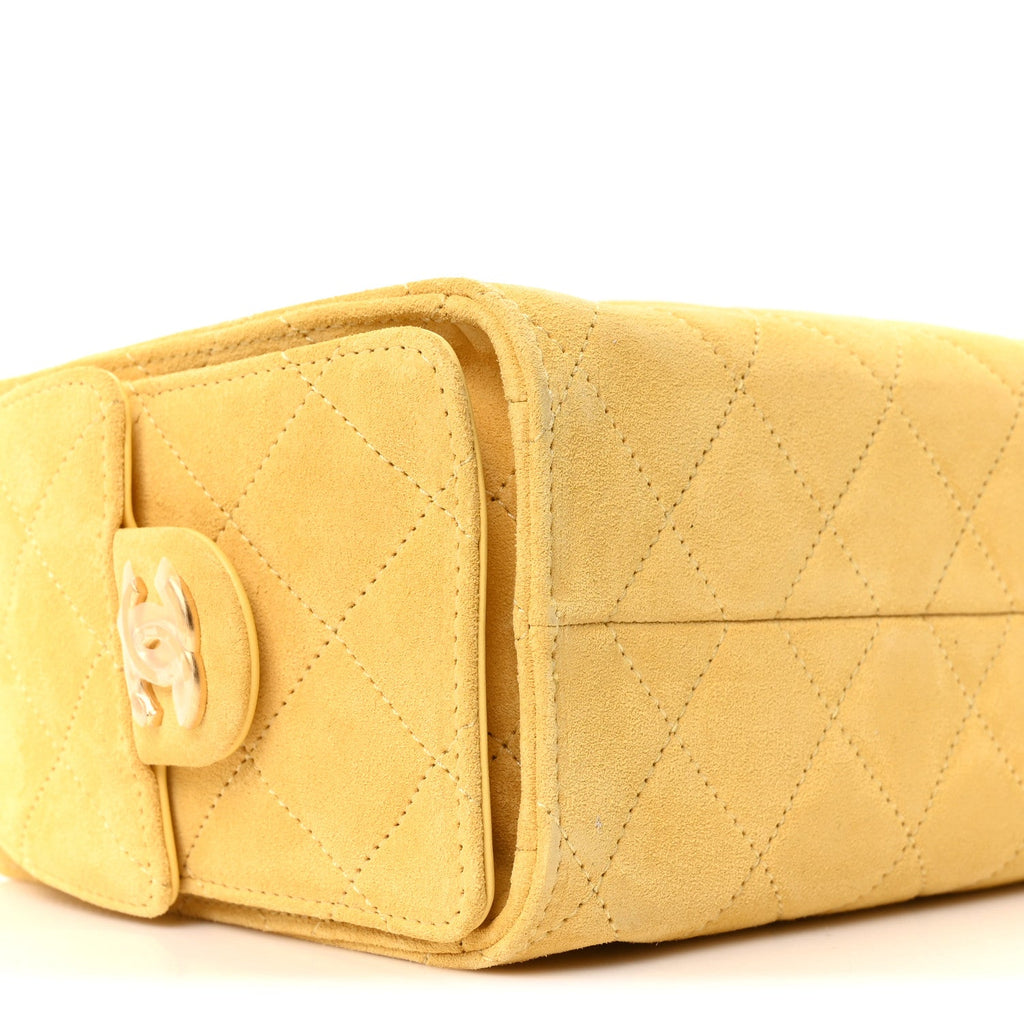 Suede Quilted Mini Chanel 25 Handbag Yellow