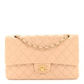 Lambskin Quilted Medium Double Flap Beige