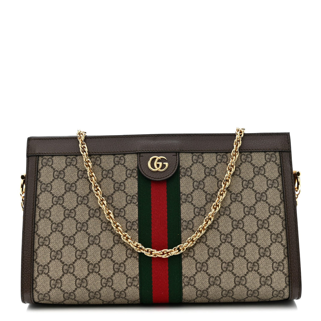 GG Supreme Monogram Web Medium Ophidia Chain Shoulder Bag Brown