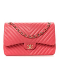 Lambskin Chevron Quilted Jumbo Double Flap Pink