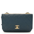 Lambskin Quilted Trendy CC Wallet On Chain WOC Blue
