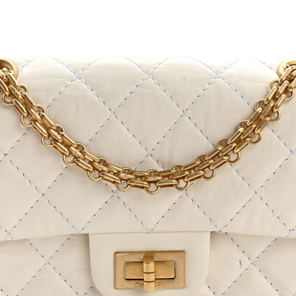 Aged Calfskin Quilted 2.55 Reissue Mini Flap White