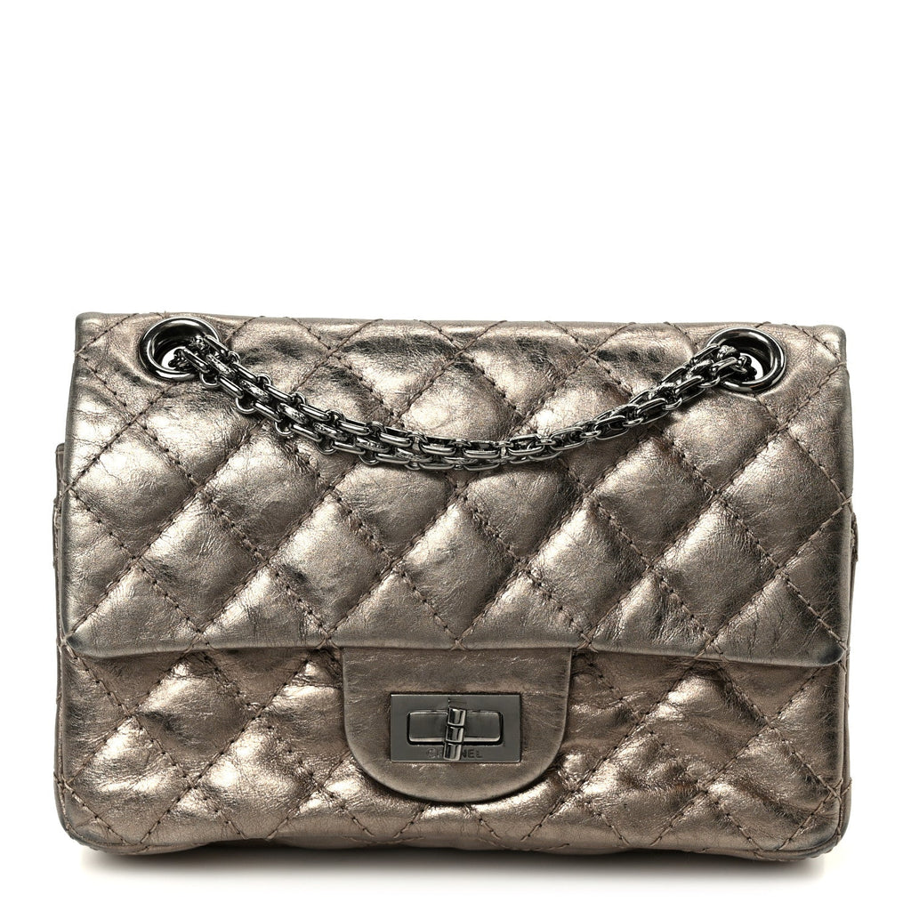 Aged Calfskin Quilted 2.55 Reissue Mini Flap Dark Silver