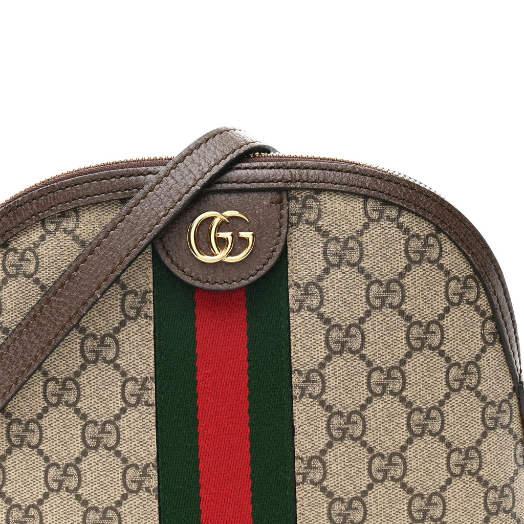 GG Supreme Monogram Textured Dollar Calfskin Web Small Ophidia Dome Shoulder Bag Beige Ebony New Acero