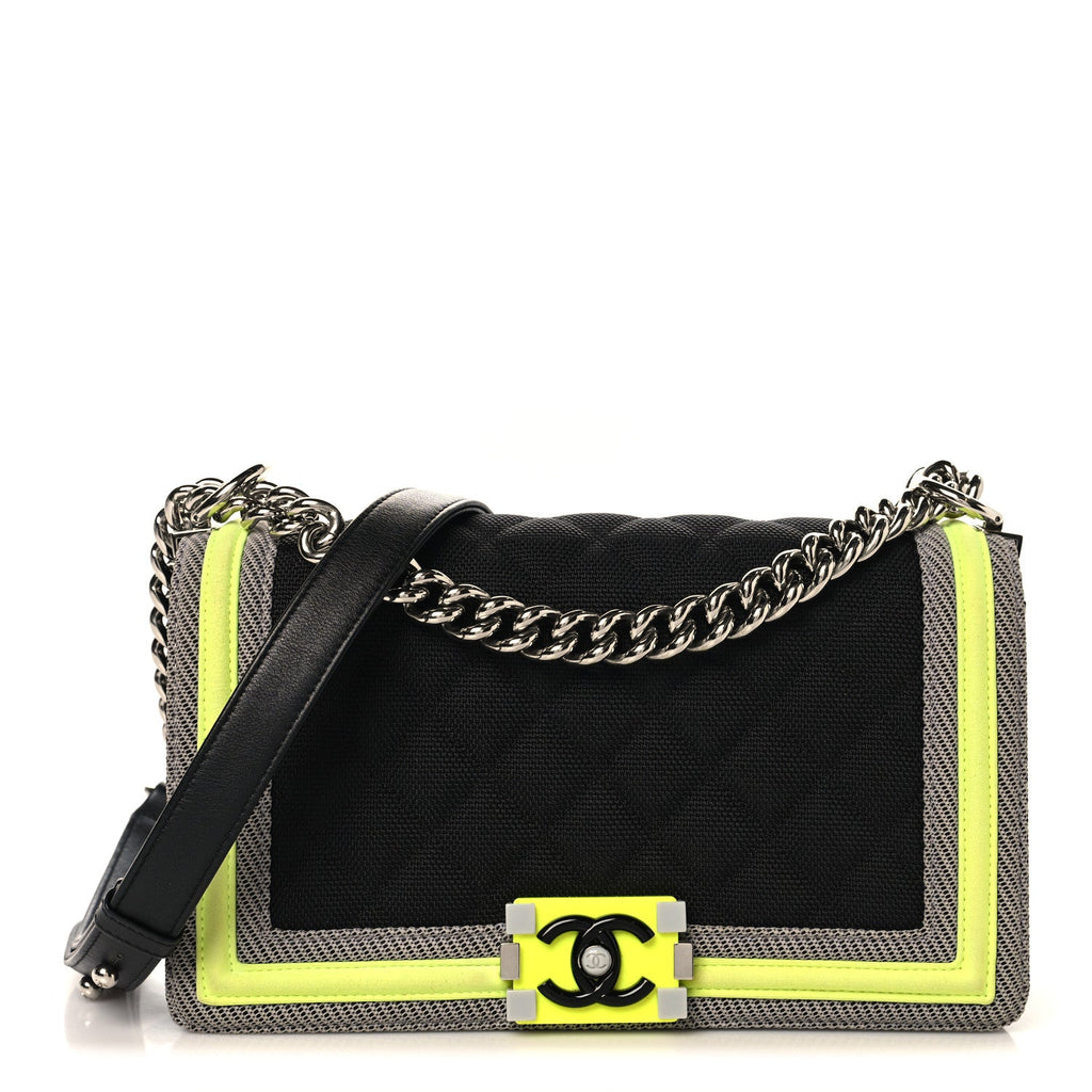 Canvas Quilted Medium Fluo Boy Flap Black Grey Yellow