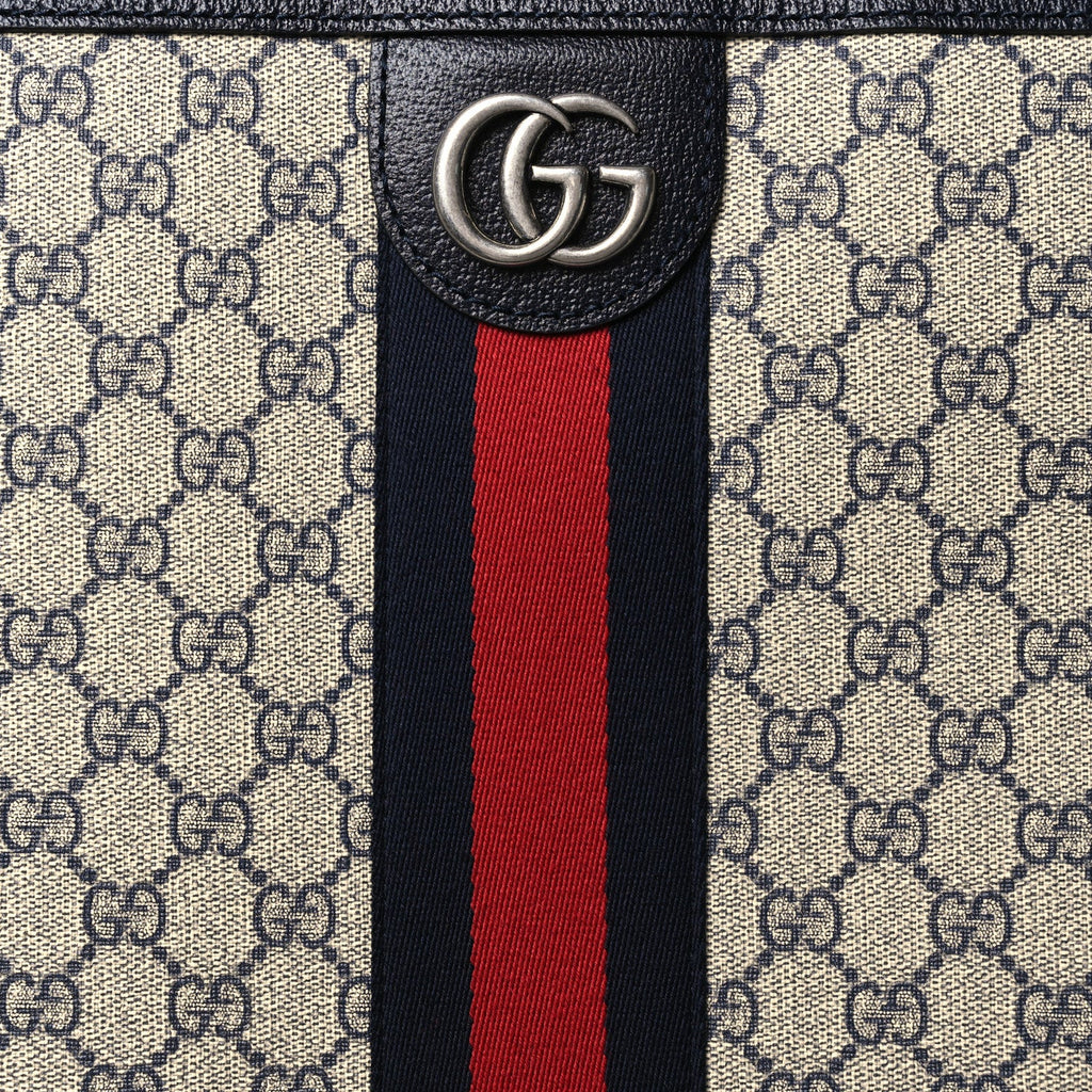 GG Supreme Monogram Textured Dollar Calfskin Web Large Savoy Trolley Suitcase Beige Blue
