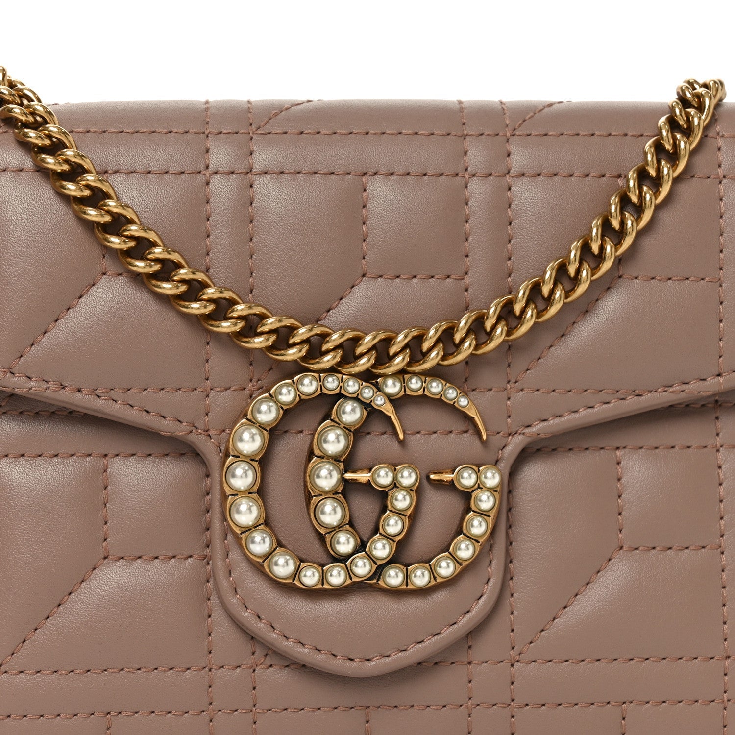 Calfskin Matelasse Mini Pearly GG Marmont Chain Wallet Porcelain Rose