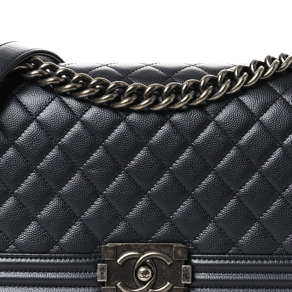 Metallic Caviar Quilted Medium Boy Flap Navy