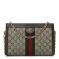 GG Supreme Monogram Web Small Ophidia Chain Shoulder Bag Brown