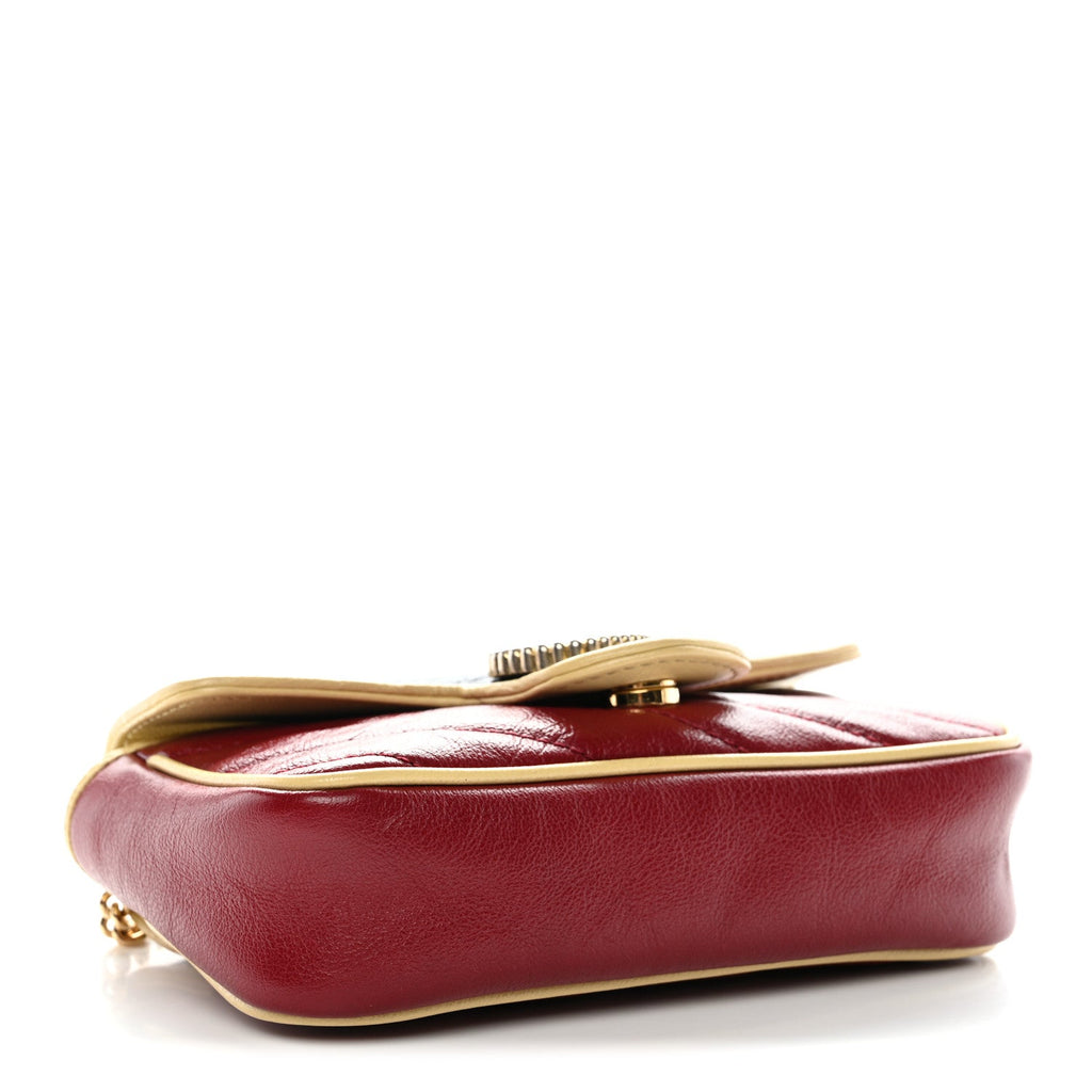 Vintage Effect Calfskin Matelasse Super Mini Torchon GG Marmont Shoulder Bag Black Beige