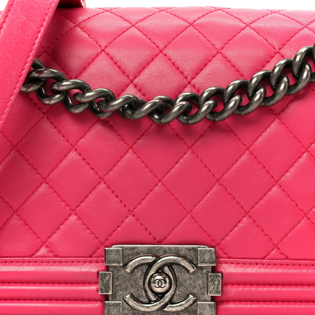 Lambskin Quilted Medium Boy Flap Dark Pink