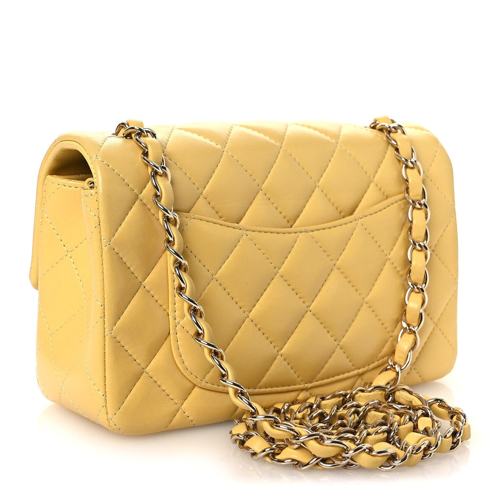 Lambskin Quilted Mini Rectangular Flap Yellow