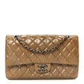 Crinkled Patent Quilted Medium Double Flap Beige