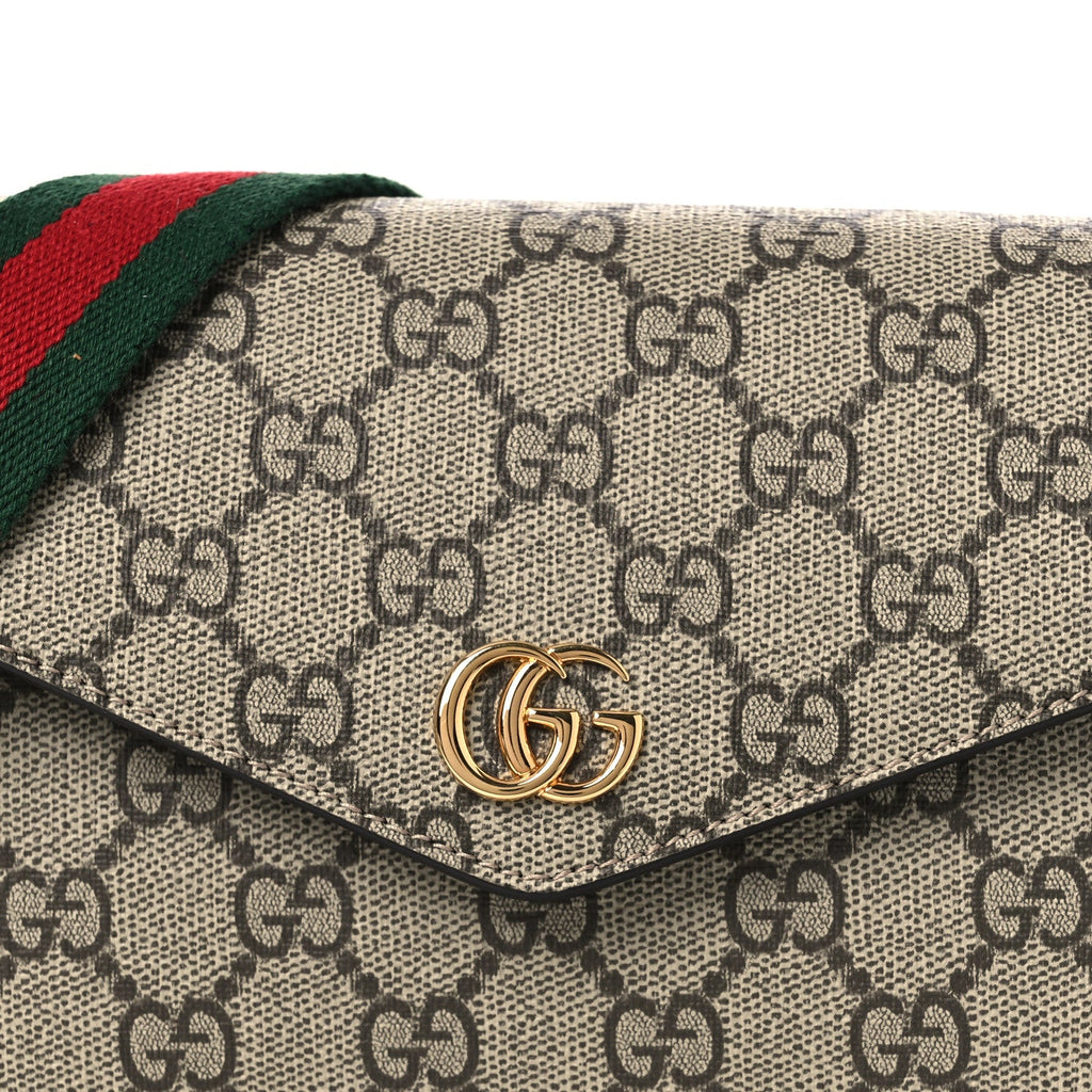 GG Supreme Monogram Textured Dollar Calfskin Web Mini Ophidia Envelope Shoulder Bag Beige Ebony New Acero