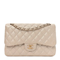 Iridescent Caviar Quilted Jumbo Double Flap Beige
