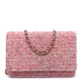 Tweed Quilted Wallet On Chain WOC Pink