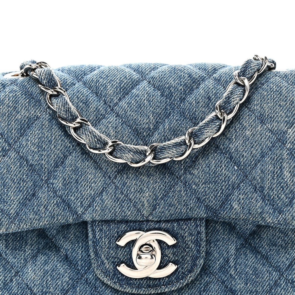 Denim CC Quilted Mini Square Flap Blue