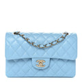 Caviar Quilted Small Double Flap Light Blue