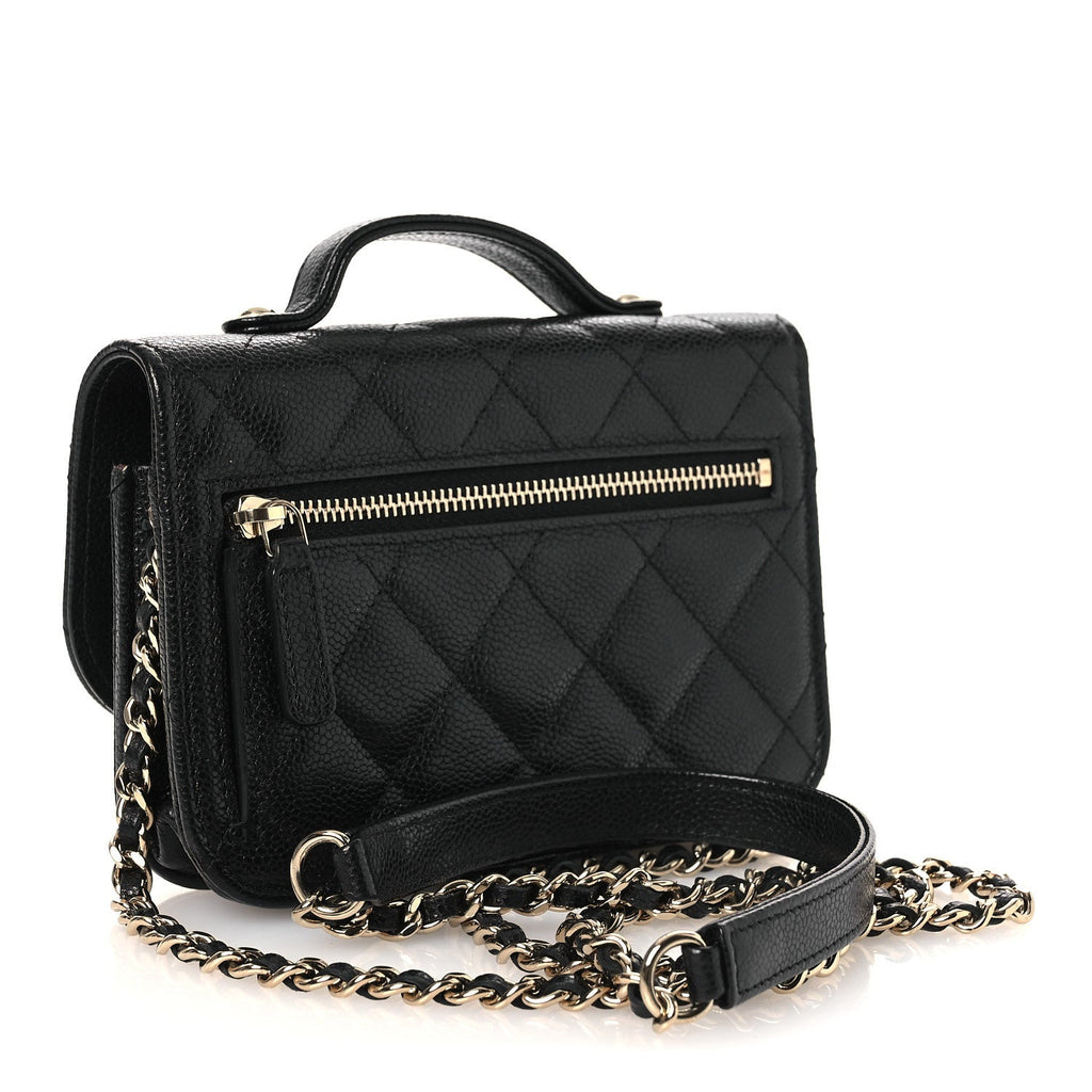 Caviar Quilted Business Affinity Clutch With Chain Black