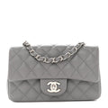 Caviar Quilted Mini Rectangular Flap Grey