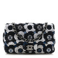 Satin Sequin Embellished Flower Mini Rectangular Flap Black White Blue