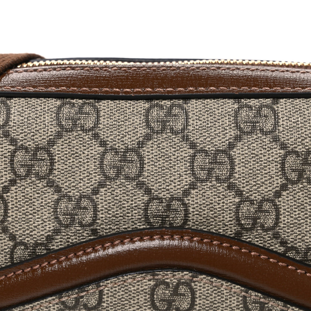 GG Supreme Monogram Azalea Calfskin Retro Interlocking G Messenger Shoulder Bag Beige Ebony Brown Sugar