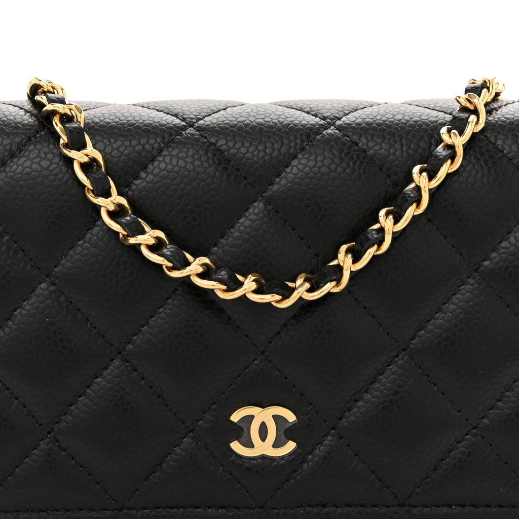 Caviar Quilted Wallet on Chain WOC Black