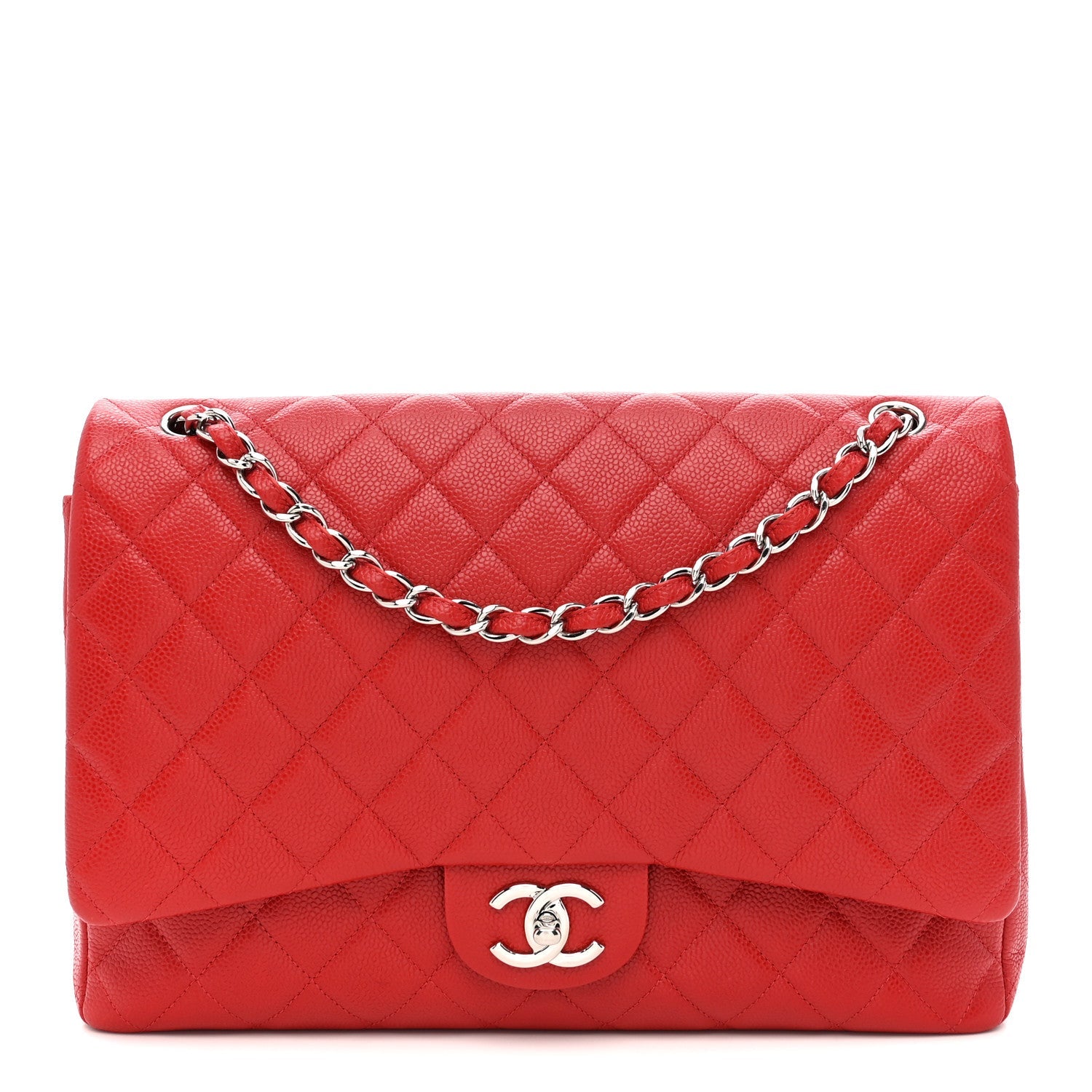 Caviar Quilted Maxi Double Flap Red