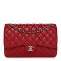 Caviar Quilted Jumbo Double Flap Dark Red