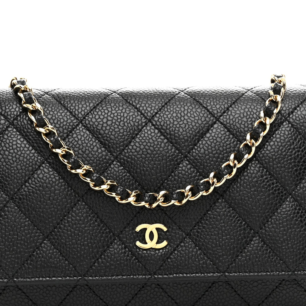 Caviar Quilted Wallet on Chain WOC Black