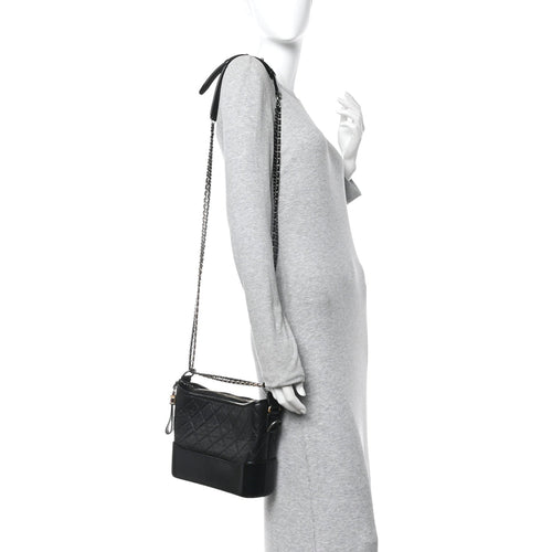 Aged Calfskin Quilted New Medium Gabrielle Hobo Black