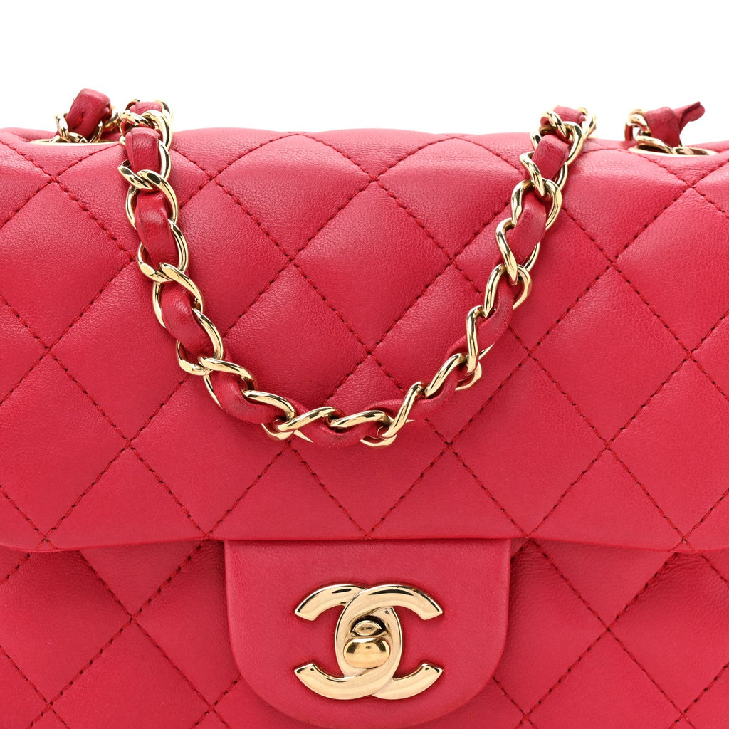Lambskin Quilted Mini Square Flap Dark Pink