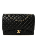 Lambskin Quilted Maxi Double Flap Black