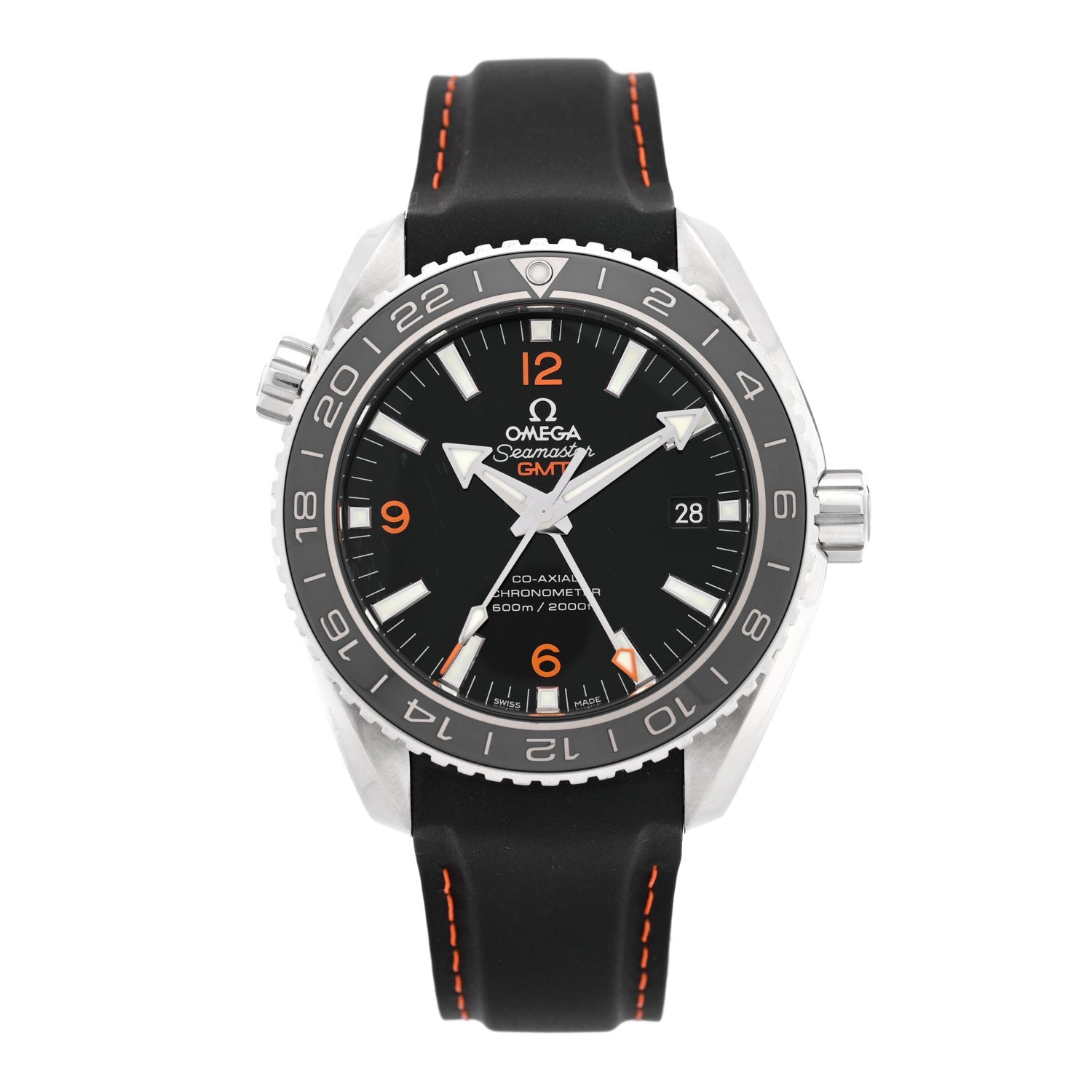 Stainless Steel Calfskin 43mm Seamaster Planet Ocean GMT Co-Axial Chronometer Automatic Watch Black 232.32.44.22.01.002