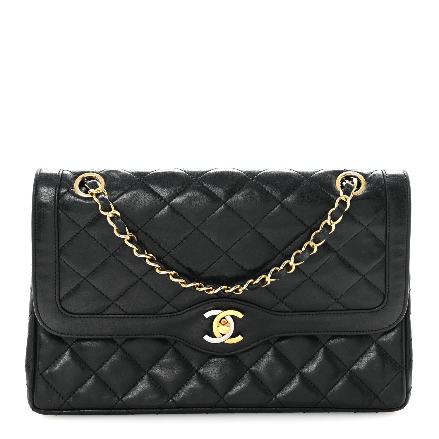 Lambskin Quilted Medium Double Flap Bag Black